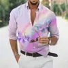 Camisa Estampada Abstrata com Arte Degradê Nova 2024 Para o Dia a Dia Primavera Verão Camisa de Manga Longa Dobrável