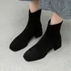 Botines Botas de Mujer 2026 Primavera Nuevos Punta Cuadrada Con Peluche Adentro Botas de Moda Tacón Grueso Elásticas Estilizadoras Botas Tipo Calceta Botas Color Nude Mujer