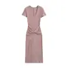 Design Estilo Hot Girl, Vestido Curto de Manga Curta Cruzado na Cintura com Fenda Alta, Novo Estilo de Verão Sexy Justo que Molda o Corpo Vestido Longo para Mulheres