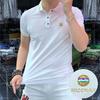 Camiseta de solapa de moda de manga corta para hombre, estilo coreano, corte entallado, informal, para jóvenes, elegante, polo de algodón con perlas de seda de hielo