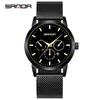 Reloj Sanda para Hombre Digital de Cuarzo Moda Tres Ojos Seis Manecillas Calendario Simple Correa de Malla Reloj para Hombre