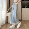 Pantalones de Pierna Ancha con Parches de Encaje para Mujer, Nuevo Estilo Primavera/Verano 2026, Cintura Elástica, Tiro Alto, Holgados, Delgados, Pantalones Casuales de Pierna Recta