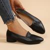 2026 Novos Sapatos Femininos de Couro Macio para Primavera com Salto Médio Bloco, Sapatos Femininos Pretos, Sapatos de Mãe, Sapatos Plataforma com Bico Fino Baixo