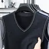 Chaleco de Lana de Color Puro Otoño e Invierno para Hombre con Cuello en V Prendas de Punto Base Prendas de Punto Chaleco para Hombres de Mediana Edad y Mayores Ropa para Papá