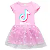 2026 Novo Vestido Infantil Transfronteiriço Algodão Estampado 3D Estrelas e Lua de Desenho Animado Renda Manga Curta Vestido de Princesa