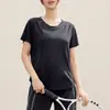 Camiseta deportiva de manga corta para mujer, estilo europeo y americano, para yoga, gimnasio, running, entrenamiento, holgada, de malla fina, para verano