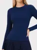 Roupa de Yoga Transfronteiriça Manga Longa Feminina Sensação de Pele Nuo Gola Redonda Slim Fit Corrida Emagrecedor Fitness Top Esportivo Casual ao Ar Livre Camiseta