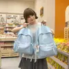 Mochila Ligera con Rayas Gris Azuladas Estilo Japonés, Adecuada para Estudiantes de Secundaria, para Clase, Viajes Diarios y Uso al Aire Libre