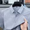 Nós Nos Encontraremos Novamente: Nova Camisa Masculina de Verão Estampada de Manga Curta, Estilo Casual Business, Elástica, Sem Amassar, Camisa Fina de Seda de Gelo