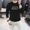 Nueva Camiseta de Manga Larga para Hombre Camisa Base Estampado de Letras con Lentejuelas Cuello Redondo para Hombre Top Casual de Principios de Otoño Moderno y Cómodo