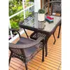 Mesa de Té y Sillas para Balcón Silla de Mimbre Juego de Tres Piezas Mesa y Sillas Pequeñas de Ocio para Exteriores Silla para Patio Exterior con Respaldo