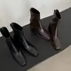 Botas Elásticas de Piel de Oveja para Mujer, Botas Adelgazantes, Nuevas para Otoño e Invierno, Punta Cuadrada, Cierre de Cremallera Trasera, Tacón Grueso, Botas de Tacón Alto, Botines Elásticos para Mujer