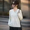 Suéter de Lana Fina 100% Estilo Wen Qi con Cuello de Tijera para Mujer con Diseño de Múltiples Botones Tejido 12g Otoño e Invierno Delgado Retro