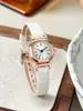 Reloj de Cuarzo para Mujer, Estilo Retro de Nicho, Esfera Octagonal Rosa Dorado, Correa de Piel con Textura de Cocodrilo Blanca, Bisel de Diamantes, Para el Trabajo, Lujo Ligero