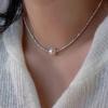 Collar de nicho con diseño de sentido, collar de plata rota brillante, cadena de clavícula con cuentas de perlas de lujo ligeras, collar de personalidad con diseño de sentido