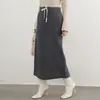 Saia reta estilo japonês feminina longa curta outono e inverno forrada com fleece quente capa cintura elástica ajustável saia casual