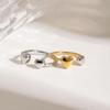 Design silencioso senso ouro 18k aço inoxidável combinação de cores ouro e prata amor anel de abertura ajustável joias de aço inoxidável