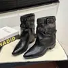 Hebilla de Cinturón Tachonada Estilo Punk Botas de Moda para Mujer 2026 Nuevo Otoño Invierno Punta Fina Botas de Motocicleta Tacón Grueso Botines sin Cremallera