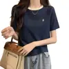 Camiseta Casual de Manga Curta com Gola Redonda e Estampa Chique para Todas as Ocasiões Feminina Slim Fit Top de Tricô para Ombros