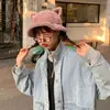 Chapéu de pescador de orelha estilo coreano pelúcia de cordeiro feminino fofo outono e inverno quente espesso rede vermelha chapéu balde estudante ins moda