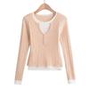 Europa y Estados Unidos transfronterizo otoño e invierno mujer nuevo cuello redondo costura punto trenzado delgado felpa suéter combinación de colores suéter