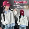Nueva Sudadera de Otoño e Invierno para Niñas Estilo Universitario Cuello Polo, Moda Coreana Rayas Patchwork Falso Dos Piezas Top de Manga Larga