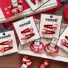 Nuevo Clip para el Cabello de Tela Rojo Terciopelo de Año Nuevo para Niñas con Diseño de Animales de Dibujos Animados, Suave con el Cabello, Set de Goma para el Cabello y Clip