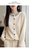 Cárdigan de punto con cuentas 100% lana pura, nuevo estilo otoño/invierno para mujer, chic y elegante, cuello redondo, abrigo suéter cálido