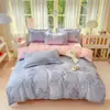 Conjunto Autêntico Estilo Fresco de Quatro Peças Algodão Puro Algodão Lavado Lençol de Cama Cobertor para Dormitório Estudantil Conjunto de Cama de Três Peças para Dormitório