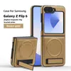 Adecuado para funda de teléfono móvil Samsung Z Flip7, Soporte de carga inalámbrica magnético de cuero, Cubierta protectora integral Zflip6, Anticaídas