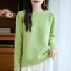 Suéter de Lana Grueso de Cuello Redondo Listo para Usar de Una Sola Línea para Mujer en Otoño e Invierno Nuevo Color Puro Holgado Versátil Suéter de Lana Camiseta Interior de Lana
