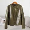 Pequeña Cantidad de Ropa Otoño e Invierno 2025 Chaqueta Simple Nueva de Cuello Redondo de Piel Sintética Estilo Motociclista Retro Haining Chaqueta de Cuero