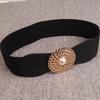 Cinturón europeo y americano con hebilla de perla grande, longitud ajustable, cuero PU patentado brillante, para vestido de mujer, sobreabrigo, abrigo, cinturón de cintura