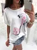 Camiseta Estampada de Manga Corta con Cuello Redondo de Tacón Alto Holgada Europea y Americana para Hombre y Mujer Wishebay