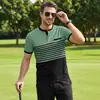 Camisa Polo Masculina de Verão com Estampa Listrada Color Block, Gola Redonda, Manga Curta, Casual de Negócios Europeu e Americano, Roupas Masculinas Transfronteiriças da Amazon