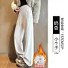 Calça de Lã Espinha de Peixe Wide-Leg Feminina 2026 Nova Outono/Inverno Plus Veludo Perna Reta Petite Scimitar Banana Roupa Esportiva