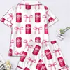Conjunto de Pijama Cardigan Rosa de Seda Leite Transfronteiriço Europeu e Americano para Mulheres, Shorts de Manga Curta, Roupa de Casa Confortável e Respirável Conjunto Casual