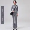 Conjunto de Ropa de Yoga de Moda para Mujer Nuevo Rayas Correr Deportes Bloqueo de Color Melocotón Pantalones de Fitness Sensación Nude Elásticos Pantalones Acampanados