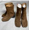 Versión de Piel de Vaca ~ Zapatos de Mujer de Cuero Genuino de Gama Alta con Dedos Separados 'Pata de Cerdo' Aspecto Adelgazante Tacón Grueso Botas de Media Caña Chelsea para Mujer Botines para Mujer