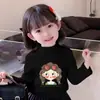 Camisetas de Manga Longa com Gola Alta Meia-Estação Outono/Inverno para Meninas, Camisetas Básicas para Crianças e Bebês, Tops de Veludo Modernos e Fofos