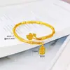 Pulsera de aleación de cobre imitación oro loto bambú "Paz y Tranquilidad" estilo abierto para mujer, baratija de boda de nicho de alta gama