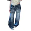 Jeans boca de sino de cintura alta estilo retrô americano para mulheres, novo estilo de inverno, lavado com design arranhado, corte solto, emagrecimento, calças compridas