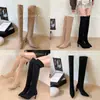 Botas Altas de Tacón Alto Color Caqui Adelgazantes Nuevas Otoño/Invierno 2026 para Mujer Punta Fina Bota Larga Botas Ajustadas Elásticas de Tacón Alto