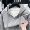 Sudadera con capucha de algodón pesado para hombre, Nueva moda Otoño/Invierno 2026, Casual, Color sólido, Cremallera, Gruesa, Cálida, Sudadera para hombre