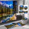 Amazon Popular Serie Paisaje Transfronterizo Impresión Digital Poliéster Impermeable y Resistente al Moho Cortina de Ducha Juego de Cuatro Piezas Fabricante
