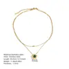 Collar Cruzado Nuevo Versátil de Acero de Titanio Elegante Versátil con Colgante Redondo de Piedra de Color para Mujer Collar de Acero Inoxidable de Doble Capa Tachonado de Perlas