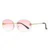 Nuevas Gafas de Sol de Moda Europeas y Americanas con Borde Cortado Ovalado para Mujer, Gafas de Sol Antiv UV de Moda, Montura Sin Marco de Cabeza de Leopardo de Gama Alta
