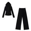 Conjunto de Ropa Deportiva de Yoga Cálida de Terciopelo Nuevo Otoño e Invierno Conjunto de Dos Piezas Versátil Sudadera con Capucha Adelgazante Chaqueta Pantalones Rectos de Pierna Ancha