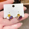 Pendientes de Aguja de Plata Estilo Lujo Ligero Zirconia de Colores Geométricos Ovalados Cuadrados Pendientes Retro de Nicho Elegantes de Gama Alta para Mujeres