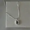 Pingente Oval Irregular Banhado a Prata com Toque Fresco, Colar de Labradorita para Mulheres, Corrente Simples para Clavícula, Corrente Estilosa de Osso de Cobra